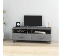 Meuble TV - AKOZON - 106x40x40 cm - Bois de pin massif - Gris foncé - 2 tiroirs coulissants