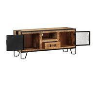 Meuble TV - AKOZON - 110x31x46 cm - Bois de manguier brut - Finition naturelle - Fer noir