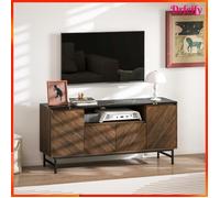 Meuble TV - AKOZON - 12384 - Effet marbre noir - Finition noyer - 140x39x66 cm