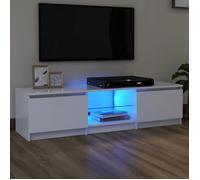 Meuble TV - AKOZON - 140x40x35,5 cm - Blanc - Lumières LED RVB - Montage requis