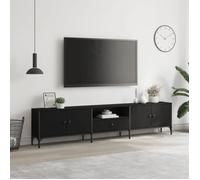 Meuble TV - AKOZON - 200x25x44 cm - Bois d'ingénierie - Noir - Design contemporain
