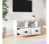 Meuble TV - AKOZON - 80x35x50 cm - Bois d'ingénierie - Blanc brillant - 2 tiroirs