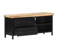 Meuble TV - AKOZON - 90x30x41 cm - Bois de manguier brut - Finition naturelle - 2 tiroirs
