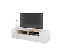 Meuble TV ALICE 4 portes et 2 niches de rangement L138cm - Blanc et bois