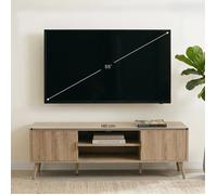 IDIMEX Meuble TV Alma L 137 cm avec 2 Portes et 2 Niches en Bois Couleur Chêne Style Cannelé, Design Moderne et Façade Rainurée, Poignées en Métal, pour Téléviseurs jusqu'à 60"