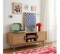 Meuble tv AMANA effet chêne et cannage rotin 130cm - Bois