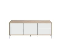 Habitdesign Modèle Brooklyn Meuble TV 2 portes et 2 tiroirs Finition chêne canadien et Blanc « Artik », dimensions : 130 x 47 x 41 cm (l x H x P).