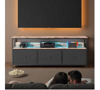 Meuble TV - AMBIANCE - 137 cm - Style Industriel - avec Éclairage LED et 3 Tiroirs en Tissu - Table d'Entrée, Buffet Bas