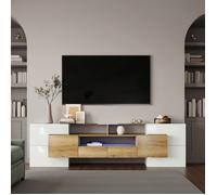 MEUBLE TV - AMBIANCE - 200 L x 35 P x 60 H (cm) - avec 6 portes, 2 tiroirs et 3 compartiments - éclairage LED -Blanc