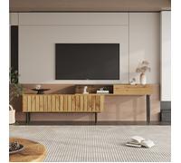 MEUBLE TV - AMBIANCE - Meuble de Salon - Espace de rangement - Pieds en fer - Couleur bois foncé