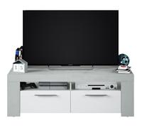 Meuble TV - AMBIT - Effet Béton / Blanc Artik - 2 portes - 2 niches - 120 x 42 x 40 cm