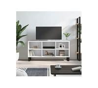 Meuble TV, Armoire de Télévision avec 6 Compartiments et Pieds, Meuble Télé avec Rangement Salon Salle de Séjour, Blanc Bois d'Ingénierie