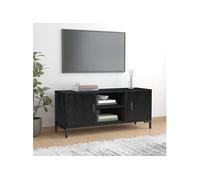 Vidaxl Meuble Tv Noir 110x35x48 Cm Bois De Pin Massif Recyclé Marron