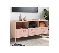 vidaXL Meuble TV 843037 avec pieds et rangement 100,5x39x50,5 cm Rose Acier