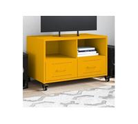 vidaXL Meuble TV 846701 – Jaune moutarde – Acier – 68x39x43,5 cm