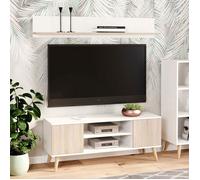 Meuble TV Armoire TV original avec étagères et armoires de style scandinave blanc chêne sonoma