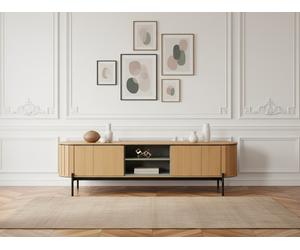 Meuble TV arrondi 2 portes 200 cm AMBOISE couleur chêne BOBOCHIC Marron clair