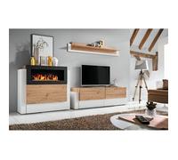 Meuble TV - ASM - Queens - Buffet avec cheminée bio - Système d'ouverture push-click - Beige