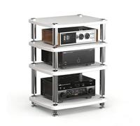 Meuble TV/Audio à 1/2/3/4 Niveaux, avec Pointes de découplage, étagère for Consoles et équipements de Jeux vidéo, idéale for la Maison, Le Bureau ou la Salle de cinéma.(White,4 Tier)