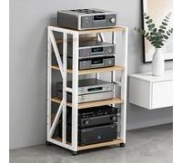 Meuble TV/Audio à roulettes, tour audio à 4 niveaux avec roulettes verrouillables et hauteur réglable, meuble console multimédia, rack pour composants stéréo platine vinyle, lecteur DVD(White)