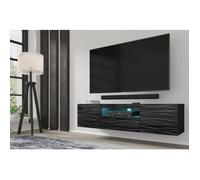 Meuble TV AURA 150 cm 3D noir satiné frezé + LED