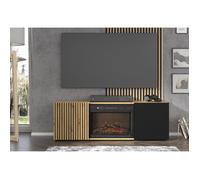 Meuble TV Auris 150 cm avec cheminée en chêne artisan et mat noir