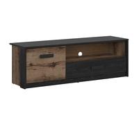 Meuble TV avec 1 porte et tiroir,coloris Chêne marron foncé/Chêne noir - Longueur 150 x Profondeur 41 x Hauteur 49 cm