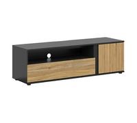 PEGANE Meuble TV avec 1 Porte et tiroir,Coloris Chêne/Noir - Longueur 155 x Profondeur 45,5 x Hauteur 47 cm