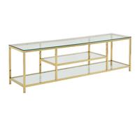 Meuble TV avec 2 étagères en verre trempé et acier inoxydable - Transparent et Doré - RIMALI de Pascal Morabito