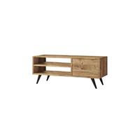 - Meuble TV avec 2 niches de rangement ouvertes et une porte abattante en panneaux de particules - Beige