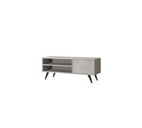 - Meuble TV avec 2 niches de rangement ouvertes et une porte abattante en panneaux de particules - Gris effet pierre