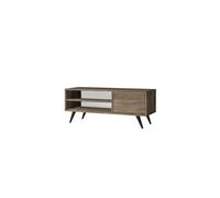 Toilinux - Meuble TV avec 2 niches de rangement ouvertes et une porte abattante en panneaux de particules - Marron Marron