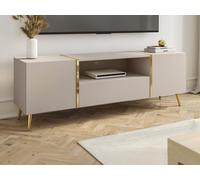 Meuble TV avec 2 portes, 1 tiroir et 1 niche - Beige et Doré - MARZIALO