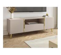 Meuble TV avec 2 portes, 1 tiroir et 1 niche - Beige et Doré - MARZIALO