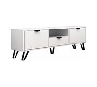 Meuble TV avec 2 portes, 1 tiroir et 1 niche - Blanc et Noir - CARDELIA