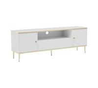 Meuble TV avec 2 portes, 1 tiroir et 1 niche en MDF et acier - Blanc et doré - SINEAD de