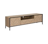 Meuble TV avec 2 portes, 1 tiroir et 1 niche en MDF et acier - Naturel clair et Noir - TUMACO