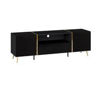 Meuble TV avec 2 portes 1 tiroir et 1 niche - Noir brillant et Doré - MARZIALO