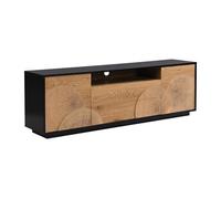 Meuble TV avec 2 portes, 2 tiroirs et 1 niche en MDF - Naturel et noir - YASMELIA