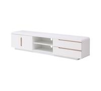 Meuble TV avec 2 portes, 2 tiroirs et 2 niches - Blanc et naturel - NURINI