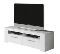 Meuble TV avec 2 portes et 2 niches décor Blanc Artic - L120 x P42 x H40 cm
