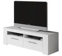 Meuble TV avec 2 portes et 2 niches decor Blanc Artic - L120 x P42 x H40 cm -PEGANE- Blanc G