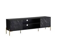 Meuble TV avec 2 portes et 2 niches en MDF et métal - Effet marbre noir et Doré - CIEMILA de Pascal Morabito
