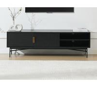 Meuble TV avec 2 portes et 2 niches placage chêne et métal - Noir et Doré - SIRIOLA