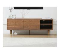 Meuble TV avec 2 portes et 2 niches placage noyer - Naturel et doré - PARIOMA