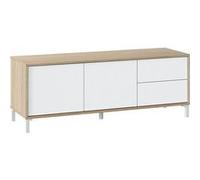 Meuble TV avec 2 portes et 2 tiroirs coloris chene canadien / blanc artic - Longueur 47 x Hauteur 130 x Profondeur 41 cm -PEGANE- Blanc G