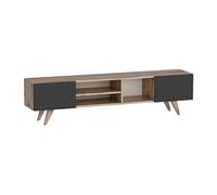 Meuble TV avec 2 portes et 3 niches - Noir et Naturel - MOSTIA