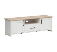 Meuble TV avec 2 portes et un tiroir, coloris Blanc pin andersen/Chêne clair - Longueur 160 x Profondeur 44 x Hauteur 50,5 cm