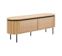 Meuble TV avec 2 portes placage chêne et métal - Naturel clair et Noir - CARDIONA