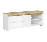 Meuble TV avec 2 tiroirs,coloris Blanc/Chêne wotan - Longueur 156 x Profondeur 42 x Hauteur 60,5 cm